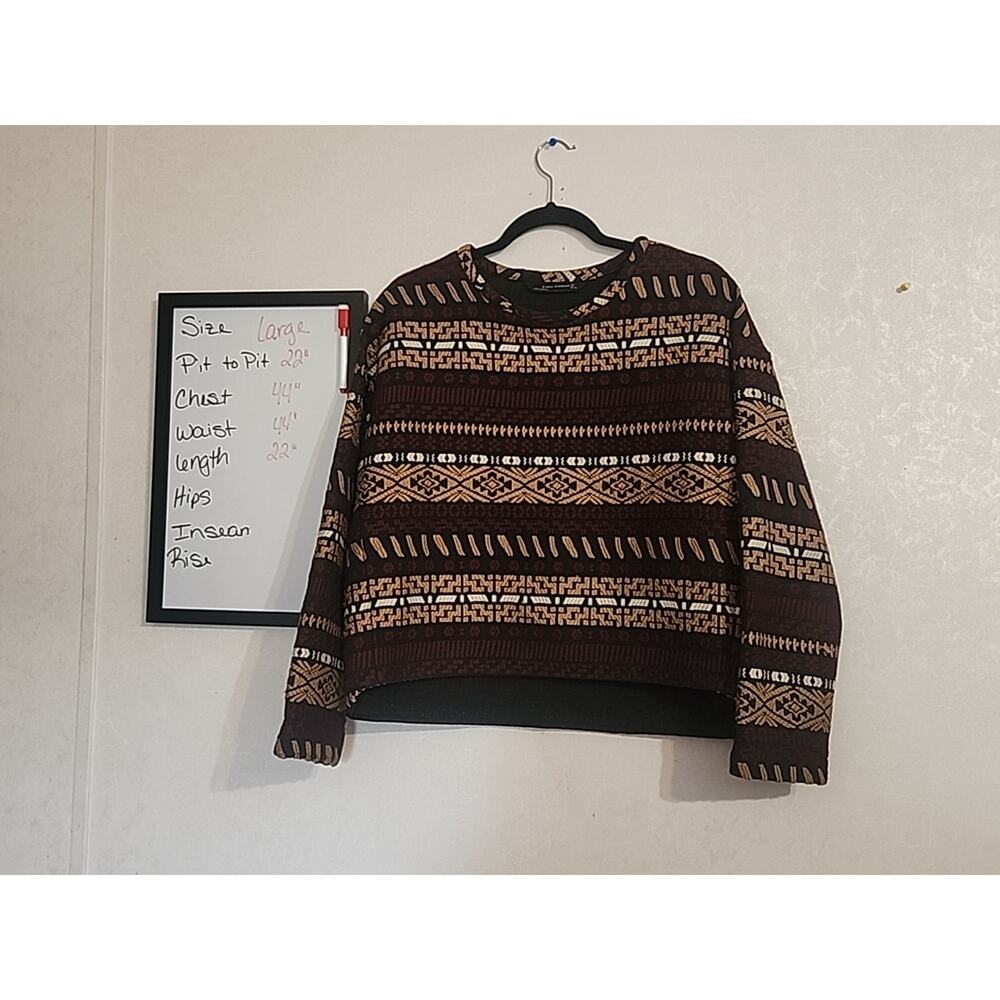 Zara Women Top L Geometric Cropped Aztec Y2K Southwestern Embroidered